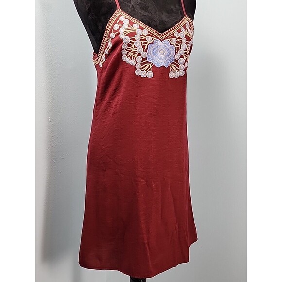 Blue Rain Slip Dress Medium Floral Embroidered Boho Hippie Indie Lined Halter - Picture 4 of 13